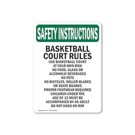 OSHA Safety Instructions Sign - Basketball Court Rules Use Basketball | 10 Pack of Decals | Protect Your Business, Work Site, Warehouse | Made in The USA