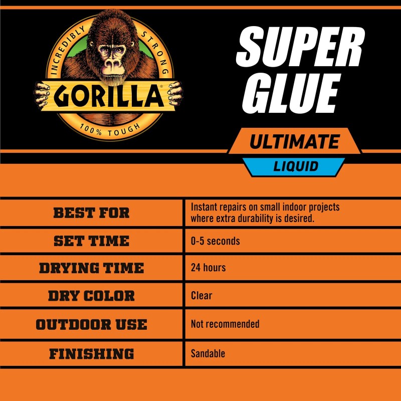 Gorilla Super Glue Ultimate Clear Heavy Duty Adhesive for Quick