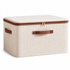 8L Cotton Linen Storage Box with Lid, Foldable Zipper Organizer