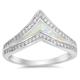 Wide Chevron White Simulated Opal Thumb Ring New .925 Sterling Silver Band Size 12