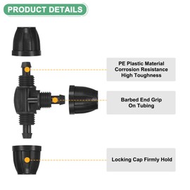 M METERXITY 20-Pack Drip Irrigation Barbed Locking Tubing Fittings, 3/8 Inch Tubing Connector Plastic 3 Way TEE Coupling for Irrigation/Greenhouse, Drip Irrigation Kit Parts