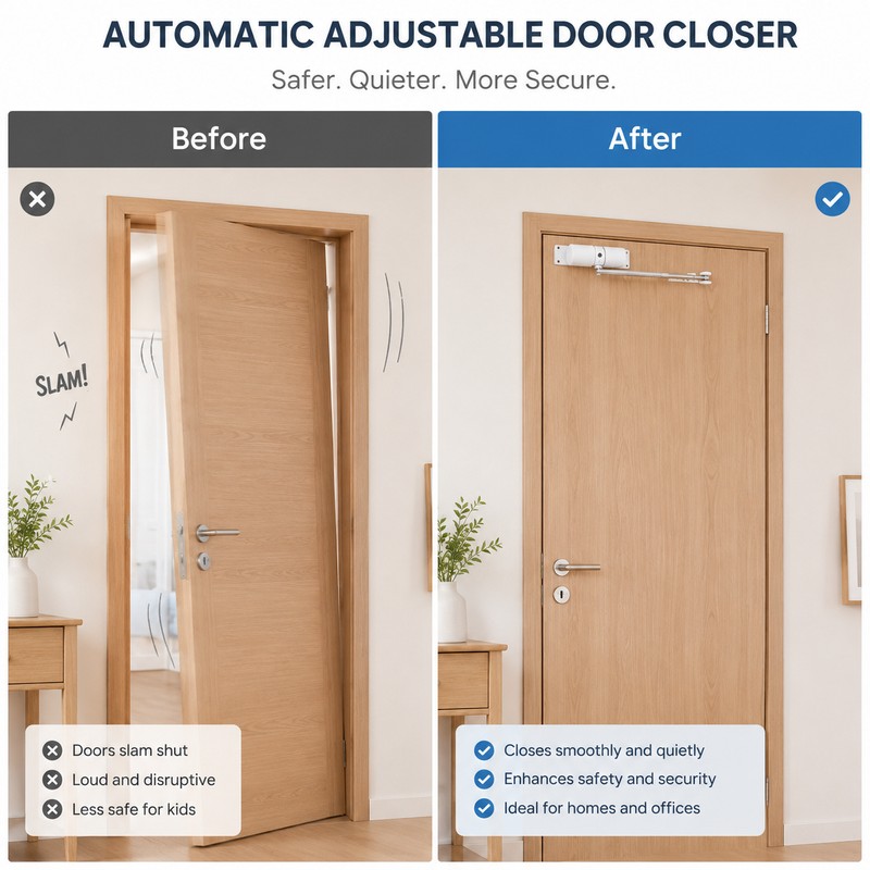 Automatic Door Closer for Interior & Exterior Doors – Adjustable