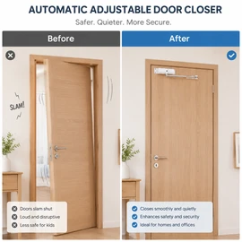 Automatic Door Closer for Interior & Exterior Doors – Adjustable Spring Closer for Home, Office & Shop Use