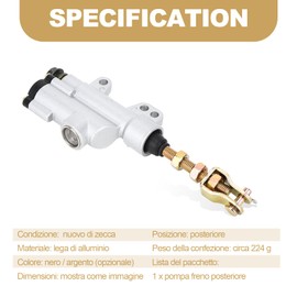 Rear Brake Master Cylinder, Universal Motorcycle Rear Hydraulic Brake Master Cylinder Pump Folding Rear Foot Brake Cylinder Pump for Motorcycle Dirt Bike ATV (Silver)