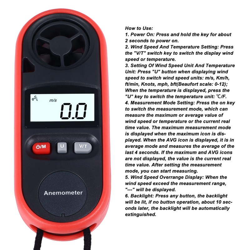 Anemometer Handheld Digital Wind Speed Meter Gauge Air Flow Tester