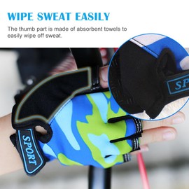 Mecmbj Child Half Finger Cycling Gloves, Children's Sports Gloves, Non-Slip Children's Sports Gloves, for Cycling, Boating, Yoga, Skating, Climbing, Blue + Green (Applicable People: 6-12 Years)