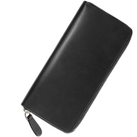Dom Teporna Men's Wallet, Non-Inflatable Long Wallet, YKK Zipper, Large Capacity, 17 Cards, Italian Leather, Genuine Leather, Round Zipper, Slim, Thin, black