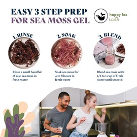 HAPPY FOX Organic Sea Moss Raw Purple - Makes 75oz of Seamoss Gel Rich in Phytonutrients & Minerals, Certified Non-GMO, Wildcrafted, Superfood - 100 gram Bag