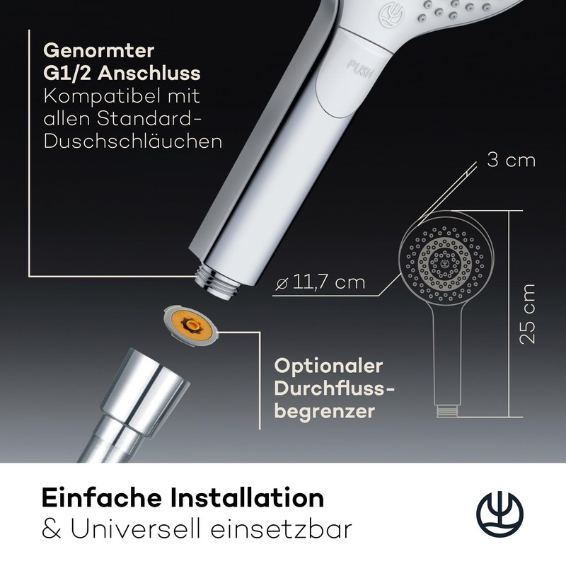KLUDI -X3 Universal Shower Head Water-Saving Option Shower Head with