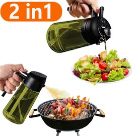 Oil Sprayer for Cooking 2 in 1 Olive Oil Dispenser Bottle for Kitchen 16oz Premium Glass Oil Bottle,for Air Fryer Salad, Frying BBQ Olive Oil Sprayer for Cooking Black (black)