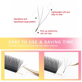 XIUSUZAKI W Lash Extensions Supplies 3D Eyelash Extensions W Shape 0.07mm Thickness C Curl 15mm Premade Fans Easy Fan Lashes Volume Matte Black 12 Rows Crisscross Eye Lashes(W-3D-0.07-C,15mm)
