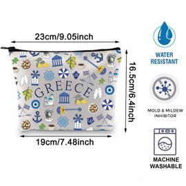 Greece Makeup Bag Greek Landmarks Gift Greece Trip Zipper Pouch Greece Lover Gift Greece Travel Vacation Cosmetic Bag Greece Gift (Canvas, Greece Bag CA)