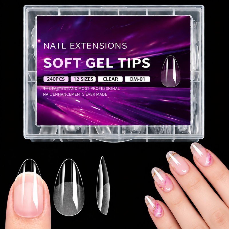 240 Piezas Tips para Uñas Soft Gel, Uñas Postizas Transparentes