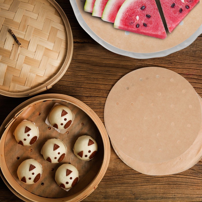 100pcs Unbleached Air Fryer Liners, Vancens 7.5 inches Bamboo Steamer