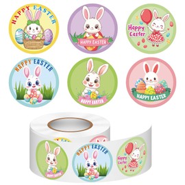 Louise Maelys 500 Pcs Easter Stickers for Kids - 1.5 Inch Cute Egg & Bunny Lable, 6 Different Patterns, Easy Peel Stick for Easter Party Supplies, Holiday Decorations, Gifts