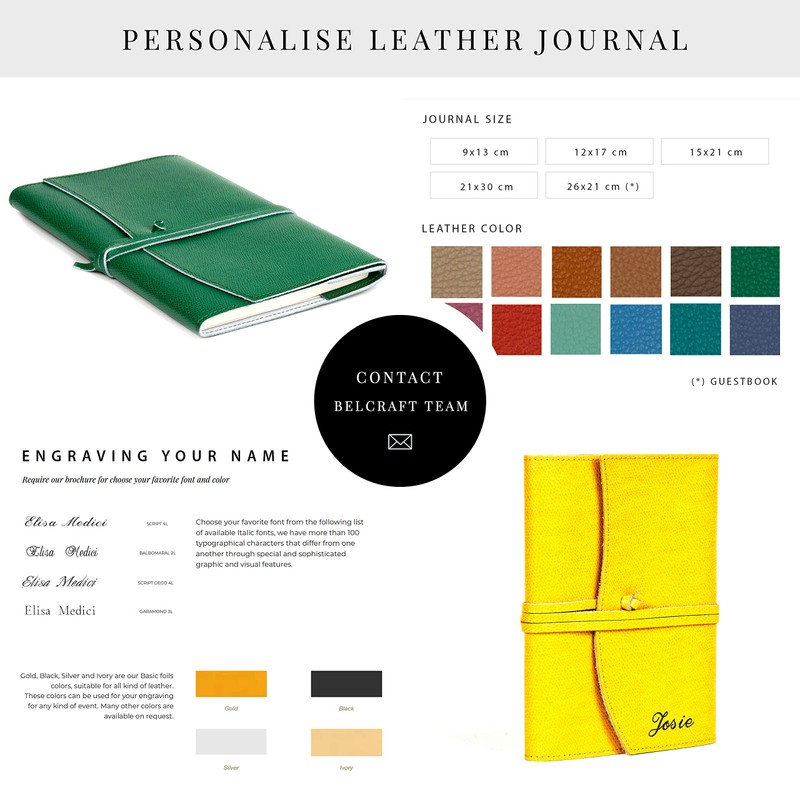 Portofino Refillable Leather Bound Journal, Made in Italy, Writing Notebook,