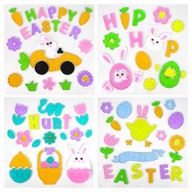 Easter Gel Window Clings Set, Upgraded Larger Size, Reusable Jelly Window Stickers with Bunny, Eggs, Chicks & Flowers, Happy Easter Spring Window Decorations for Home, Office & Storefront, 4-Pack