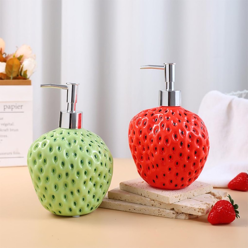 WAIT FLY Strawberry Shaped Soap Dispenser with Removable Pump, Refillable