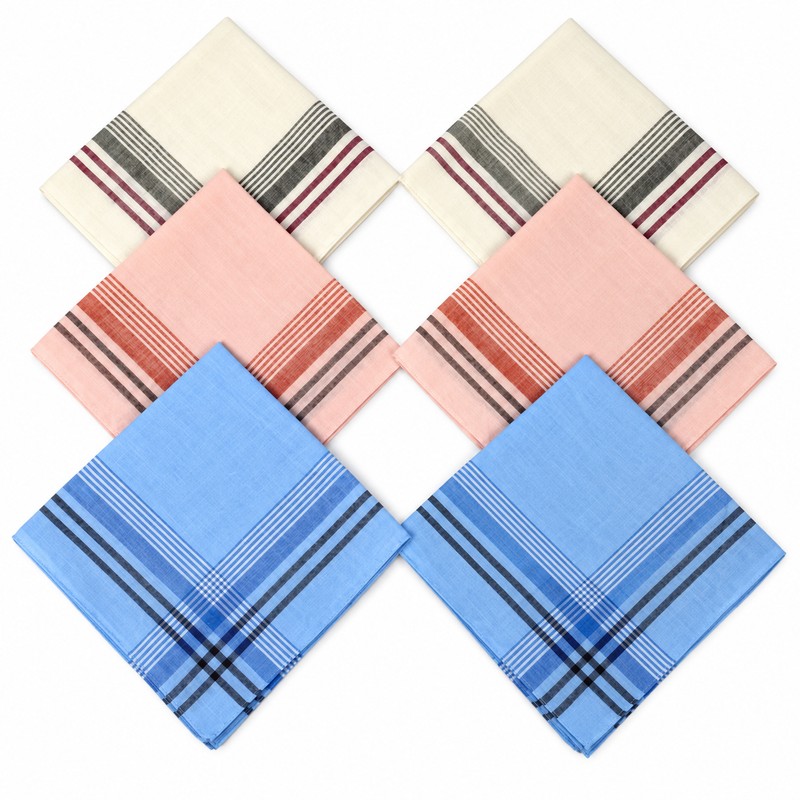 6-Piece Men's Plaid and Striped Handkerchief Set – Classic Polyester-Cotton