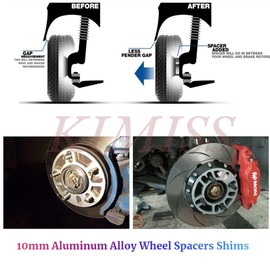 KIMISS Espaciadores de ruedas universales, 2 cuñas espaciadoras de ruedas de aleación de aluminio de 10 mm para ruedas de 4/5