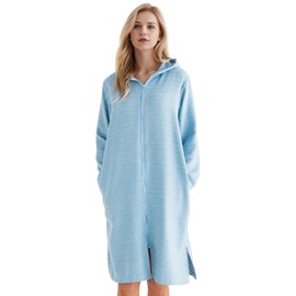 Weecreeture Hooded Towel Poncho with Zipper and Pocket, Surf Poncho for Men and Women, Beach Bath Changing Robe Cover Up Light Blue L