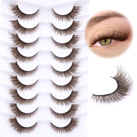 Brown Lashes Cat Eye Wispy Eyelashes Natural Look False Eyelashes Fox Eye Lash Dark Brown Wispy Mink Lashes Strips Natural Short Fake Eyelashes Dark Brown Lashes 9 Pairs by Zegaine