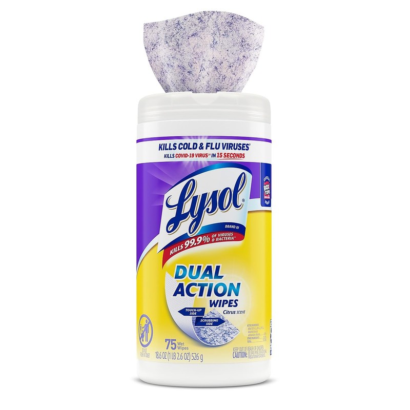 Lysol 81700 Disinfecting Wipes, Dual Action, 75 Wipes, Citrus Scent