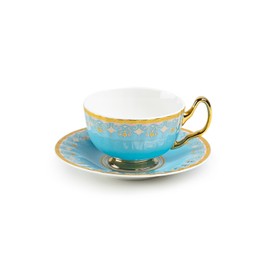 Grace's Teaware Grace Teaware Blue Floral Toile 6oz Fine Porcelain Tea Cup and Saucer