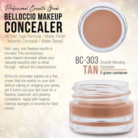 Belloccio High Definition Tan Shade Makeup Concealer 5 gram Jar - Conceal Imperfections, Hide Blemishes, Dark Under Eye Circles, Cosmetic Cream - Use Under Airbrush Foundation