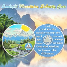 IELCJJ 9 Month Sobriety Coin, Delicate Sunlight Mountains Sobriety Chip Rivers Green Tree AA Coin and Medallions Na Sober Token Narcotics Alcoholics Anonymous Recovery Gifts for Men Women