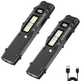 Ciwuzxs EDC Tactical Flashlight DT007, Compact 7 Mode Pocket LED Flashlight - 1500LM, USB-C Rechargeable Digital Display, IPX5 with Side Light and Clip for Everyday Carry Travel (2, Black)