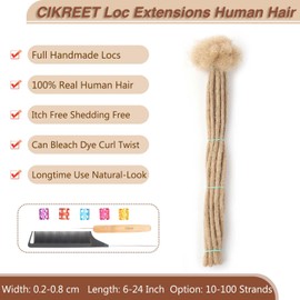 613 Bleach Blonde Loc Extensions Human Hair Dreads Extensions for Men Women Dreadlock Extensions Real Human Hair Locs Extension Handmade Permanent Locs Hair Extensions (0.6cm 613 6 Inch 30 Strands)