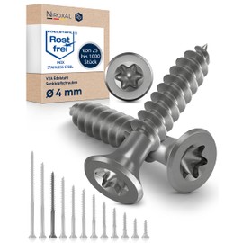 NietFullThings 4x60mm Stainless Steel Torx Wood Screws, 200 Pieces, 4mm x 60mm, Partially Threaded, Type A Point, Flat Head, 5cm x 7cm x 2cm