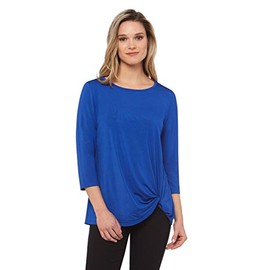 Rekucci Top de punto súper suave para mujer con detalle de nudo y mangas, Royal, S