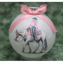 H171 Hand-made Christmas Ornament- horse - AQHA western pleasure white gray pink