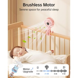 Bearwind Mini Portable Stroller Fan for Travel,360° Rotation,4-Speed LED Night Light Clip on Fans Operated by Rechargeable Battery, Cordless Fan with Tripod Car Seat Baby Pram (Pink)