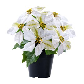 WOBUBU Poinsettia Plants Artificial 9 Heads 14 Inch Fake Poinsettias Christmas Flowers in Pot for Home Porch Office Indoor Outdoor Christmas Winter Decorations White