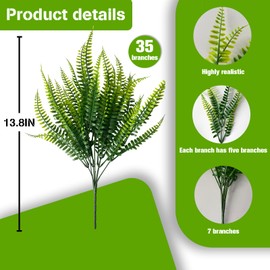 20 Bundles Artificial Boston Ferns - UV Resistant, Lifelike Fake Fern Plants for Outdoor and Indoor, Garden Porch Window Box Decoration, Small Faux Fern Plant, Artificial Filler Fern (20, Green)