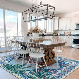 Aldopein Washable Blue Rugs Thin Oriental Boho Vintage Tropical Jungle 8x10 Area Rugs for Bedroom Kitchen Dining Living Room Office Distressed Indoor Large Carpet