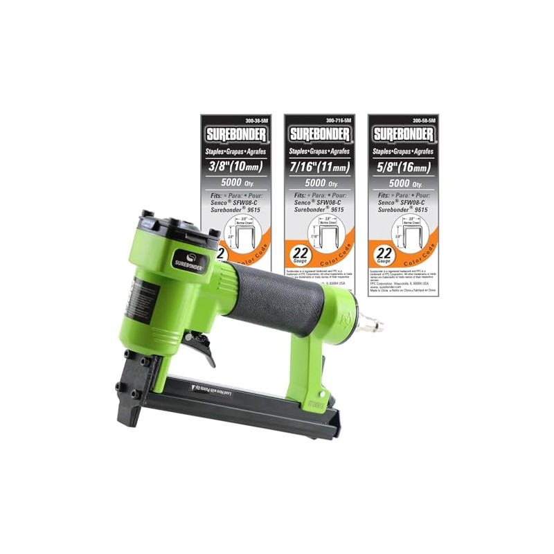 Surebonder 9615A Pneumatic 22G Upholstery Stapler Kit with 15,000 Staples