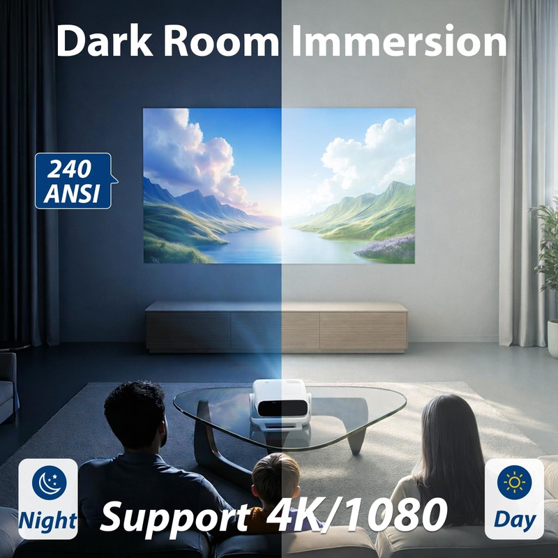 Wielio 2026 Smart Projector Android TV with WiFi 6 and