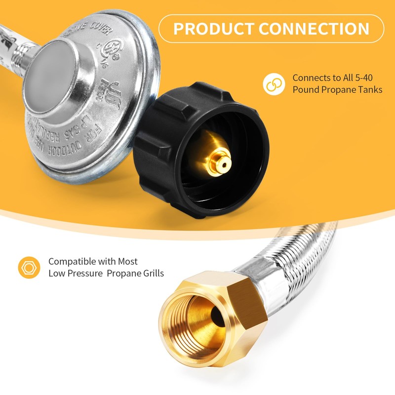 GasSaf 12FT Propane Regulator with Hose Grill Regulator Replacement