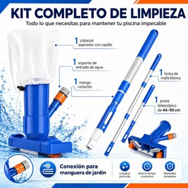 Set de Aspirador de Piscina con Pértiga Telescópica, Base de Succión, Soporte de Entrada de Agua, Mango de Conexión a La Pértiga, Bolsa de Red de Succión Blanca, Adecuado para Piscinas, Etc