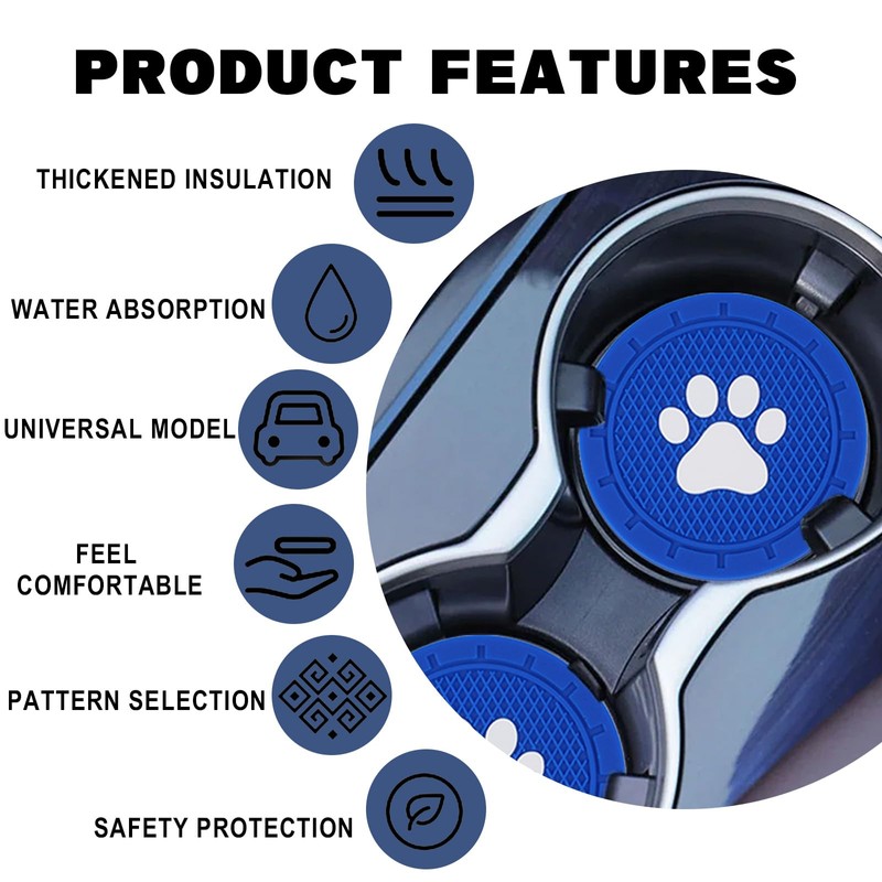 Piburth 4 Pack Car Cup Holder Coasters, Dog Paw Insert