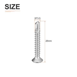 DTGN 50Pcs ST3.5x25mm Self Drilling Screws, 410 Stainless Steel Flat Head Phillips Sheet Metal Screw - Good for Wood to Metal, Furniture - Silver