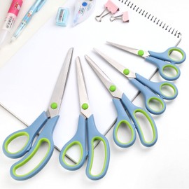 CCR Scissors, stainless steel blades, soft-grip scissors, scissors set, suitable for home, office and school, set of 5 (blue).