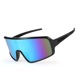 WANWAN Men and Women's Large Frame Fashion Cycling Sports Sunglasses Running Driving Fishing Trekking, Black Frame Gradient Blue Lens