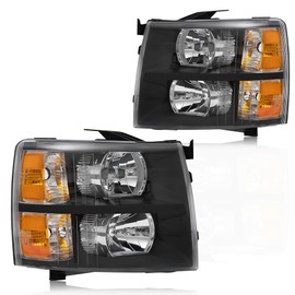 PIT66 Headlights Assembly Right Side, Compatible With 2007-2013 Chevy Silverado 1500/07-14 Silverado 2500 3500 & HD Clear lens Chrome Housing Amber Reflector