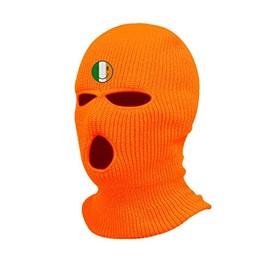 Irish Ski Mask St Patrick's Day Irish Smiley Embroidered Three Hole Mask Shamrock Face Cover Ireland Balaclava Warm Hat (Orange)