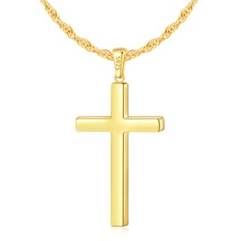 Eterjew 18K Plated Gold Cross Necklace for Men, Gold Cross Pendant Necklace for Men with 2.5mm Gold Rope Chain for Men, Gold Cross Chain for Men Boys Women, Mens Cross Necklaces 24 Inch